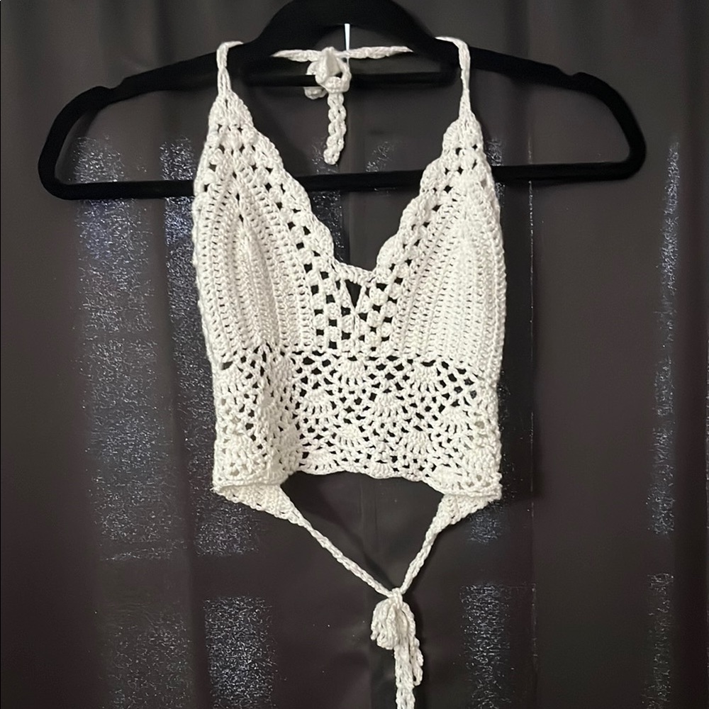 White Crochet Halter Top